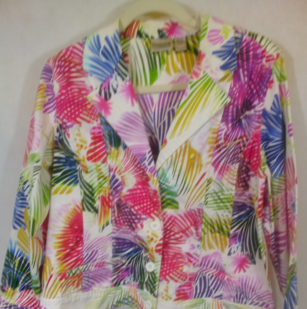 Chico's Multi Color Palms L/S Button Down Blazer Jacket Size 2